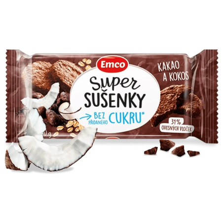 Mâncare pentru călătorii Emco Super Biscuiți - Cacao și cocos 60g