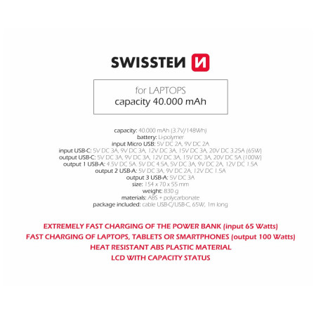 Powerbank Swissten Power Line 40000 mAh 100W