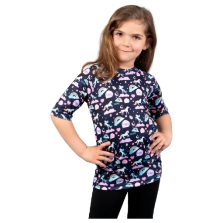 Tricou funcțional copii Drexiss All Moon Unicorns Coolmax albastru/roz