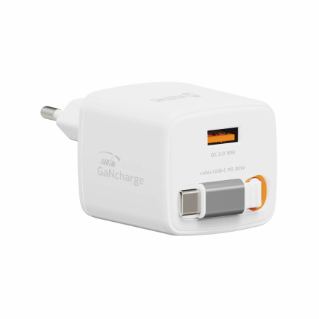 Adaptor Swissten SlideCharge Gan 30W, 1X USB-A 18W alb bílá