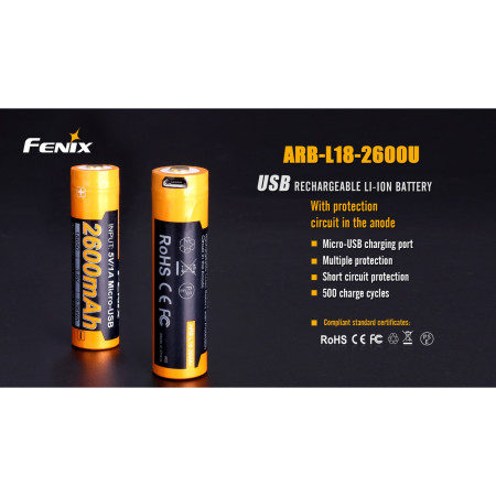 Baterii reînc�rcabile Fenix 18650 2600 mAh USB Li-ion