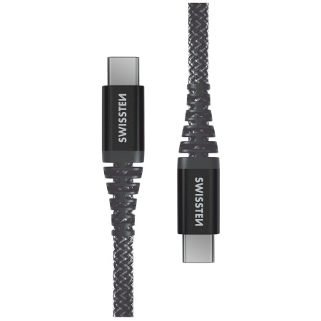 Cablul de încărcare și de date Swissten Kevlar USB-C/USB-C 1,5 m gri închis Antracit
