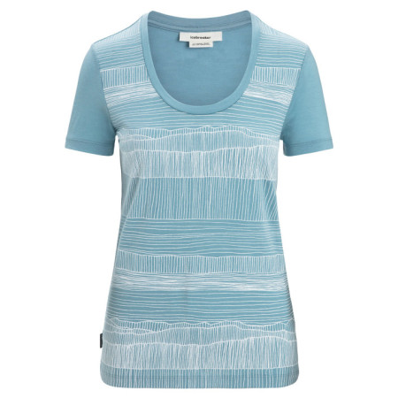 Tricou funcțional femei Icebreaker Tech Lite II SS Scoop Tee Reflection Lines albastru deschis