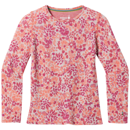 Tricou funcțional copii Smartwool Kids' Classic Thermal Merino Base Layer Crew roz FESTIVE FUCHSIA FLORAL