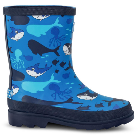 Cizme de cauciuc copii Regatta Mudplay II Junior 4DT albastru Bubbles the Shark Blue Print