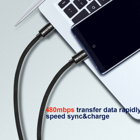 Cablul de încărcare și de date Swissten Textile USB-C / USB-C 3 m