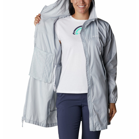 Geacă de vânt femei Columbia Flash Challenger Long Windbreaker gri deschis