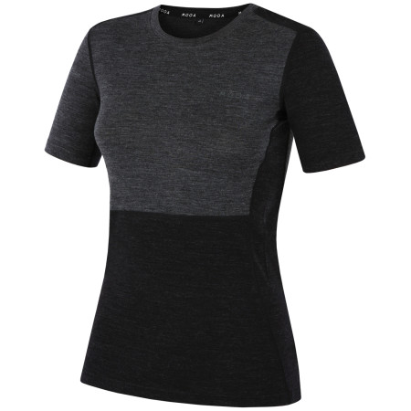 Tricou femei MOOA MerinoSilk Block 160 short negru black melange