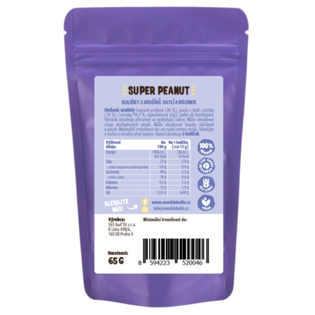 Nutriție sportivă SNACKin BALLS Super Peanut 65 g