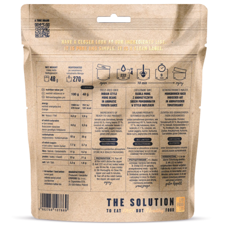 Mâncare deshitradată Lyo food Fasole mung în stil indian cu sos de roșii 270 g