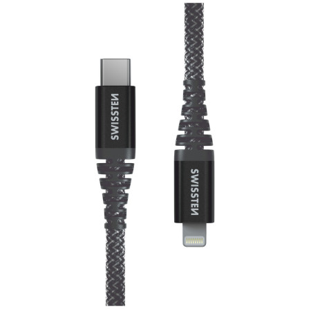 Cablul de încărcare și de date Swissten Kevlar USB-C/Lightning 1,5 m gri închis Antracit
