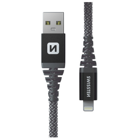 Cablul de încărcare și de date Swissten Kevlar USB/Lightning 1,5 m gri închis Antracit
