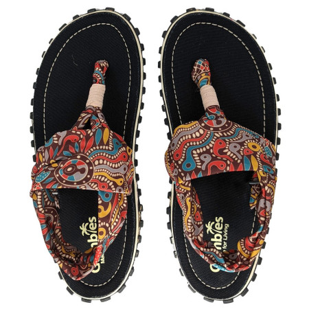Sandale Gumbies Slingback Aboriginal negru/maro Aboriginal