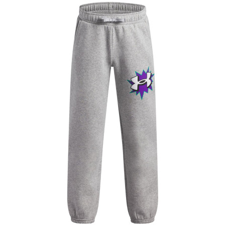 Pantaloni copii Under Armour UA B Rival FLC Graphics Jgr Mod Gray Light Heather gri/alb Mod Gray Light Heather / / White