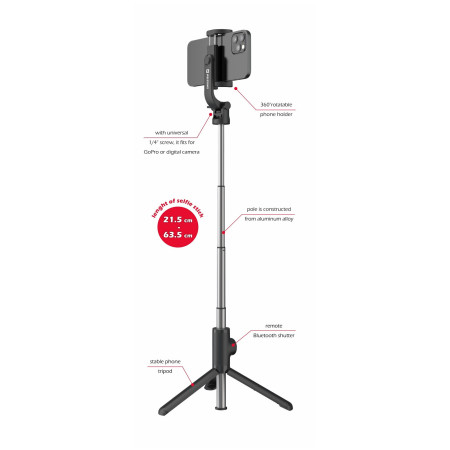 Băț de selfie Swissten BLUETOOTH SELFIE STICK ALUMINUM TRIPOD PRO