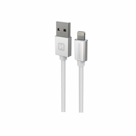 Cablul de încărcare și de date Swissten Textile USB / Lightning 1,2 m argintiu stříbrná