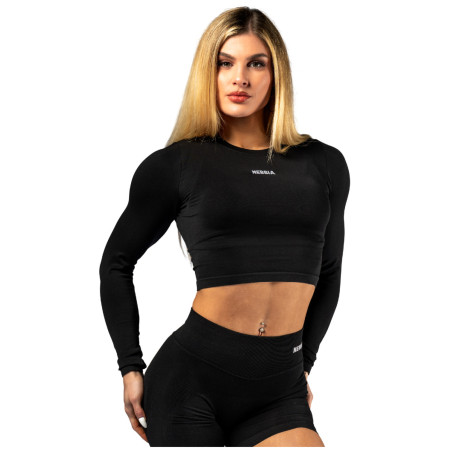 Top femei Nebbia Seamless Long Sleeve Crop Top Power negru BLACK
