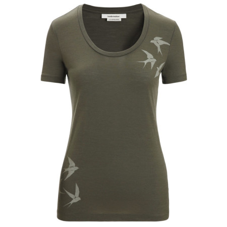 Tricou femei Icebreaker Women Tech Lite II SS Scoop Tee Swarming Shapes verde