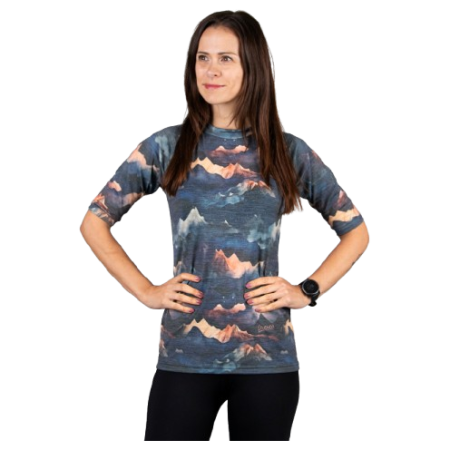 Tricou funcțional femei Drexiss All Alpine Peaks Merino Active albastru/portocaliu