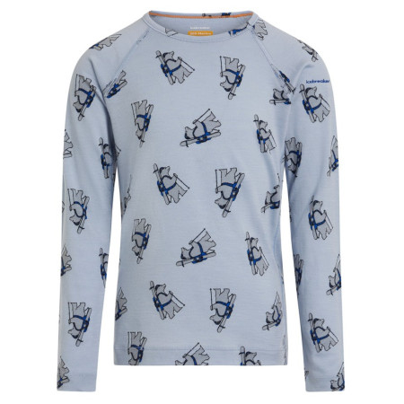 Tricou funcțional copii Icebreaker Kids M 200 Oasis LS Crewe Bear Tour AOP albastru deschis Zinc Blue/Aop