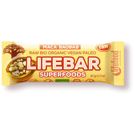 Baton Lifefood Plus Cireșe Maca Baobab RAW