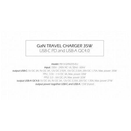 Încărcător Swissten TRAVEL CHARGER GaN 1x USB-C 35W PD + 1x USB-A 27W QC