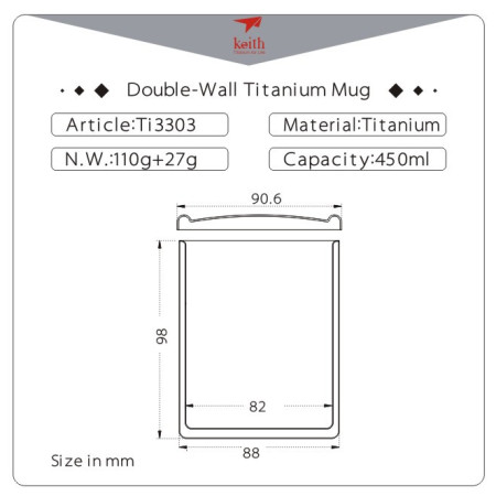 Cană termică Keith Titanium Double-Wall Tit. Mug 450 ml