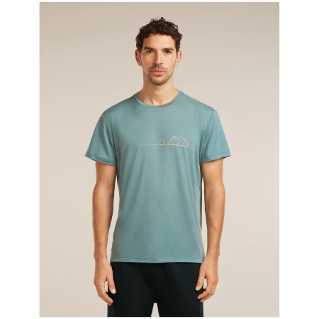 Tricou funcțional bărbați Icebreaker Merino Blend Core SS Tee Single Line Camp albastru deschis BLUE ASH
