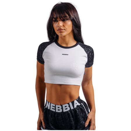 Tricou femei Nebbia Crop Top Leopard '97 Primal negru BLACK LEOPARD