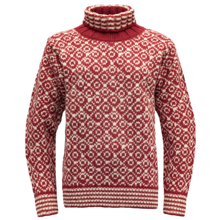 Pulover pe gât Devold Svalbard Wool High Neck roșu HINDBERRY/OFFWHITE