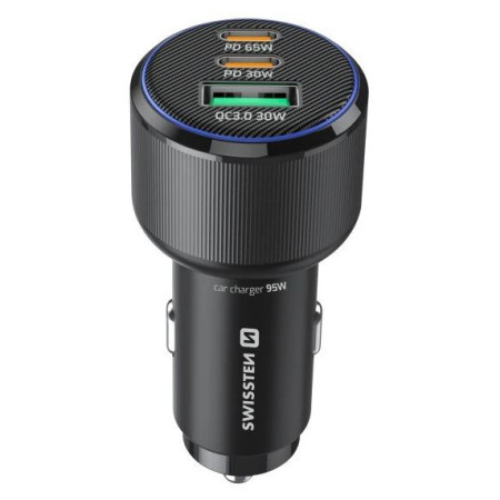 Adaptor Swissten Car Charger 2x USB-C PD + USB-A, 95 W + cabel USB-C / USB-C, 1 m