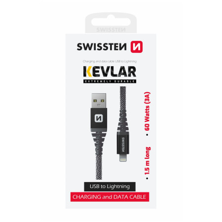 Cablul de încărcare și de date Swissten Kevlar USB/Lightning 1,5 m