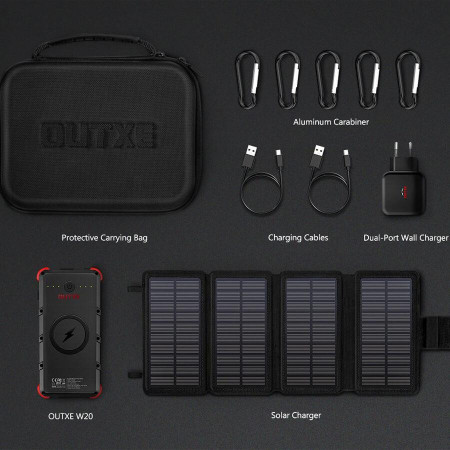 Set solární nabíječky a powerbanky Outxe W20 Outdoor Charger Kit negru
