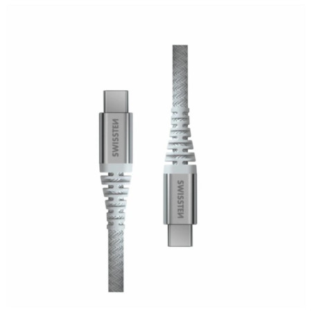 Cablu Swissten Kevlar USB C / USB C 1,5 m alb white