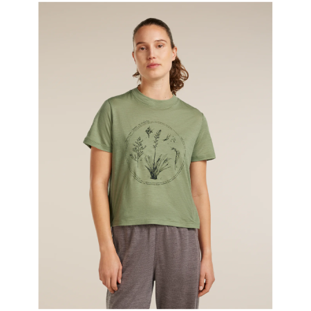 Tricou femei Icebreaker Merino 150 Tech Lite SS Crop Tee Seed Story verde LICHEN