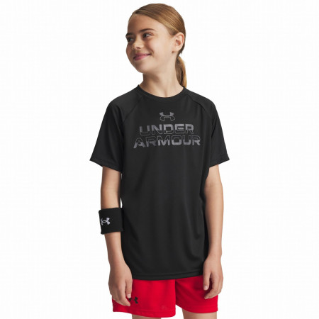 Tricou copii Under Armour Tech Split Wordmark SS-BLK negru Black