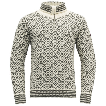 Bluză Devold Svalbard Wool Zip Neck alb/gri OFFWHITE/ANTHRACITE
