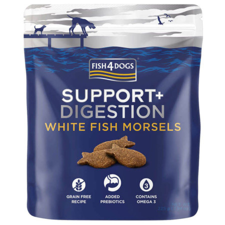 Recompense pentru câini Fish4Dogs Digestion White Fish Morsels 225g