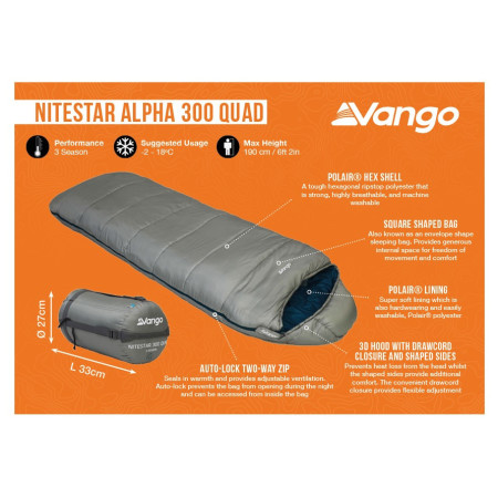 Sac de dormit pentru trei sezoane Vango Nitestar Alpha 300 Quad