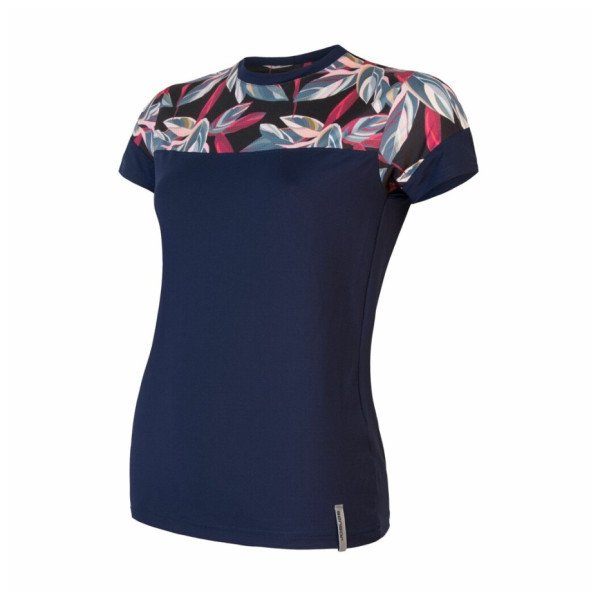 Tricou funcțional femei Sensor Coolmax Impress Deep Blue/Leaves albastru