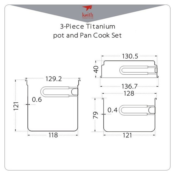 Set de vase Keith Titanium 3-Piece Titanium pot and Pan Cook Set