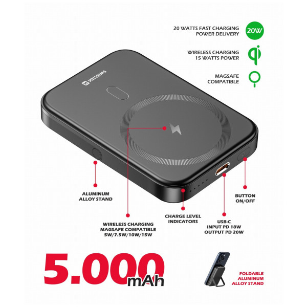 Powerbank fară fir Swissten POWER BANK PD 20W 5000 mAh